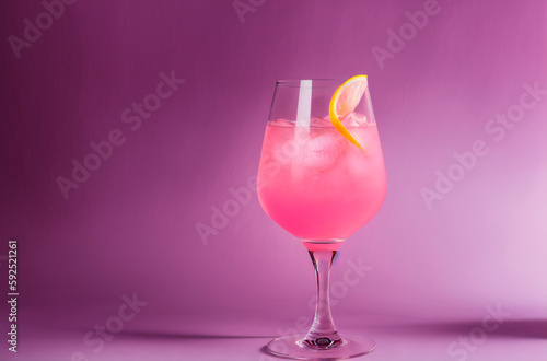 Alcoholic cocktail. Cool pink alcoholic drink on colored background. Generative AI.