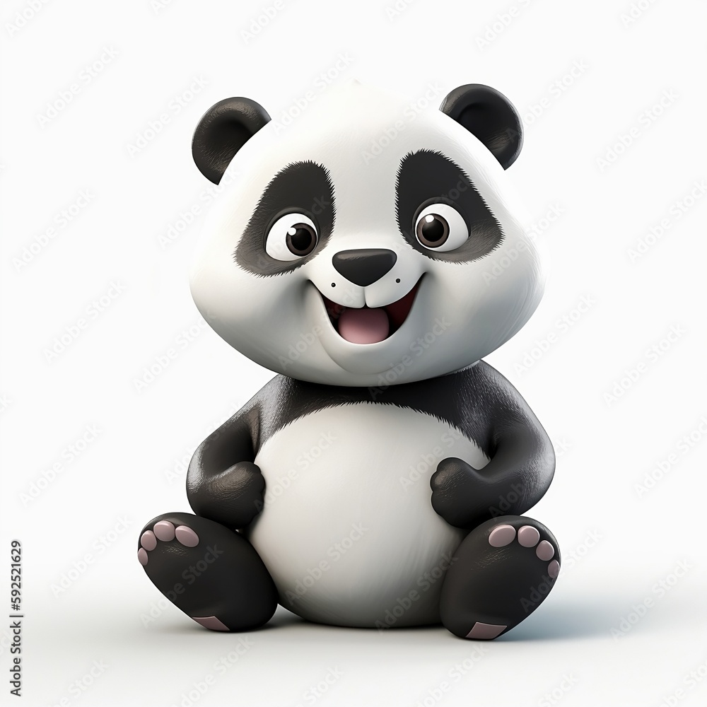 3d panda bear white background, cute, 3D, cartoon, Generative AI