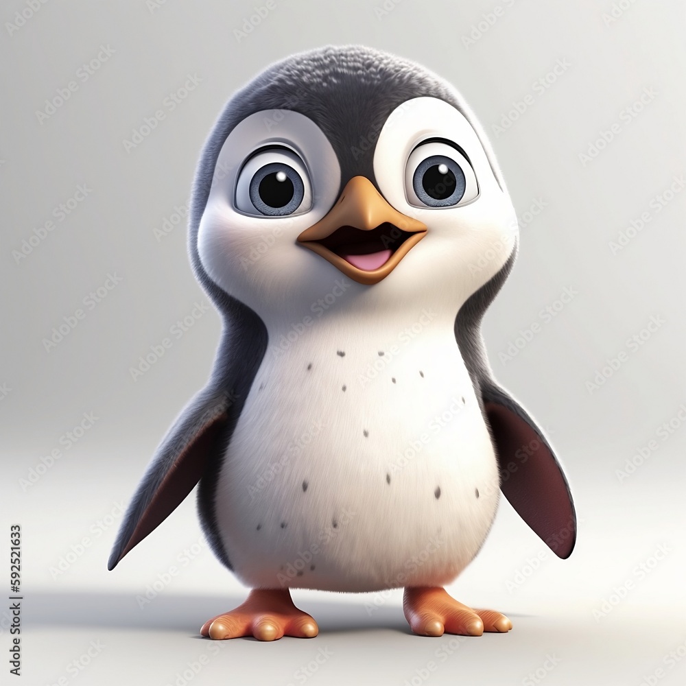 3d penguin white background, cute, 3D, cartoon, Generative AI, animal 3d penguin white background, cute, 3D, cartoon, Generative AI, animal