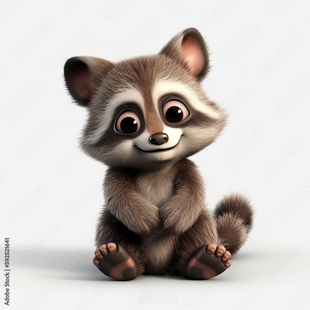 Raccoon white background, cute, 3D, cartoon, Generative AI, animal Raccoon white background, cute, 3D, cartoon, Generative AI, animal
