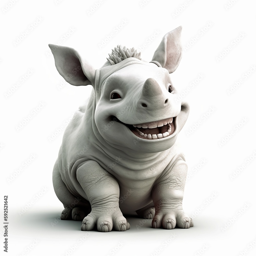Fototapeta premium rhino cartoon isolated white background, cute, 3D, cartoon, Generative AI, animal