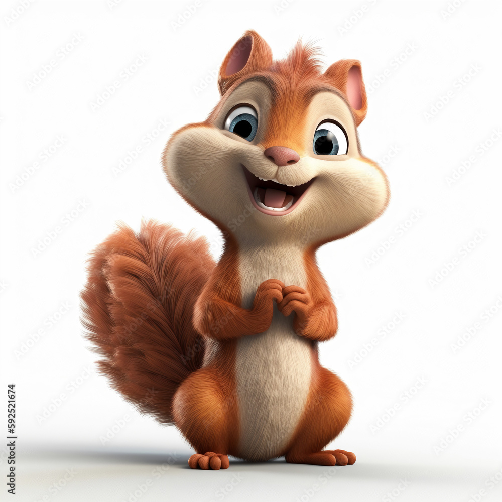 squirrel with nut white background, cute, 3D, cartoon, Generative AI, animal squirrel with nut white background, cute, 3D, cartoon, Generative AI, animal