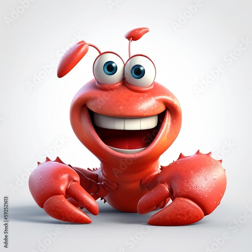 Lobster white background, cute, 3D, cartoon, Generative AI, animal