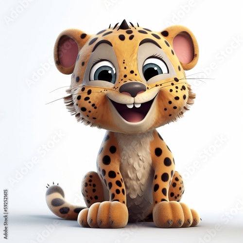 leopard cartoon isolated on white white background, cute, 3D, cartoon, Generative AI, animal