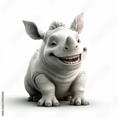 rhino cartoon isolated white background  cute  3D  cartoon  Generative AI  animal