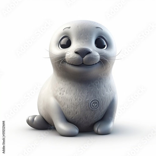 3d seal white background  cute  3D  cartoon  Generative AI  animal