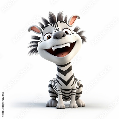 zebra cartoon white background  cute  3D  cartoon  Generative AI  animal