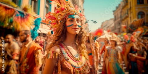 vibrant street parade with colorful floats and performers celebrating Kurban-bayram .Generative AI © Лилия Захарчук