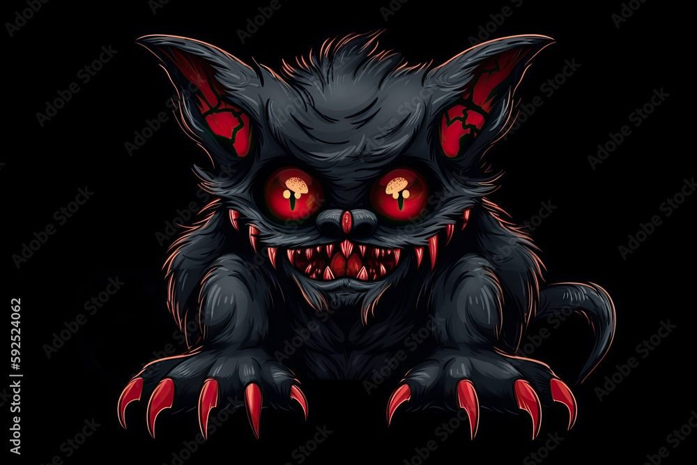 monster demon werewolf with red eyes on black background. Generative AI illustration monster demon werewolf with red eyes on black background. Generative AI illustration