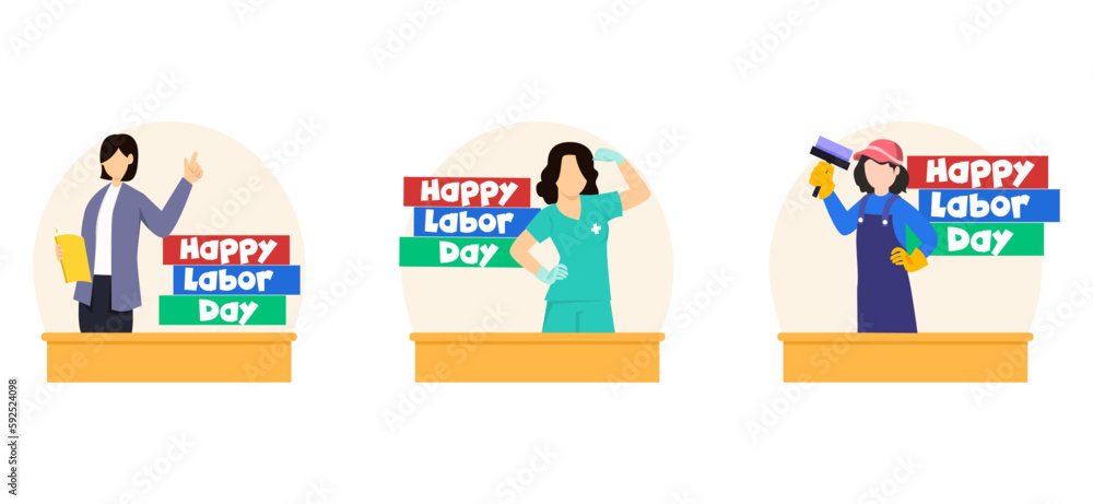 Labor Day Bundle Flat Illustration Labor Day Bundle Flat Illustration