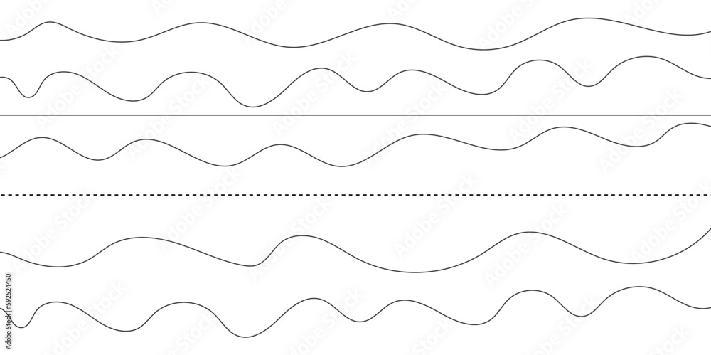 Abstract wave lines on white background. Set of many waves lines background. Abstract horizontal wavy curve lines background.
