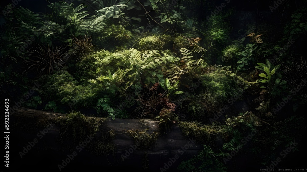 Garden consisting of tropical plants of different species. Generative AI Garden consisting of tropical plants of different species. Generative AI