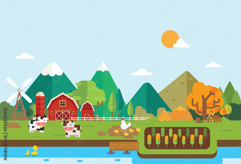 Rural landscape.Agricultural production vector illustration
