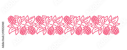 Raspberries line pattern ornament. Flourish background design element. Editable outline stroke. Vector line.