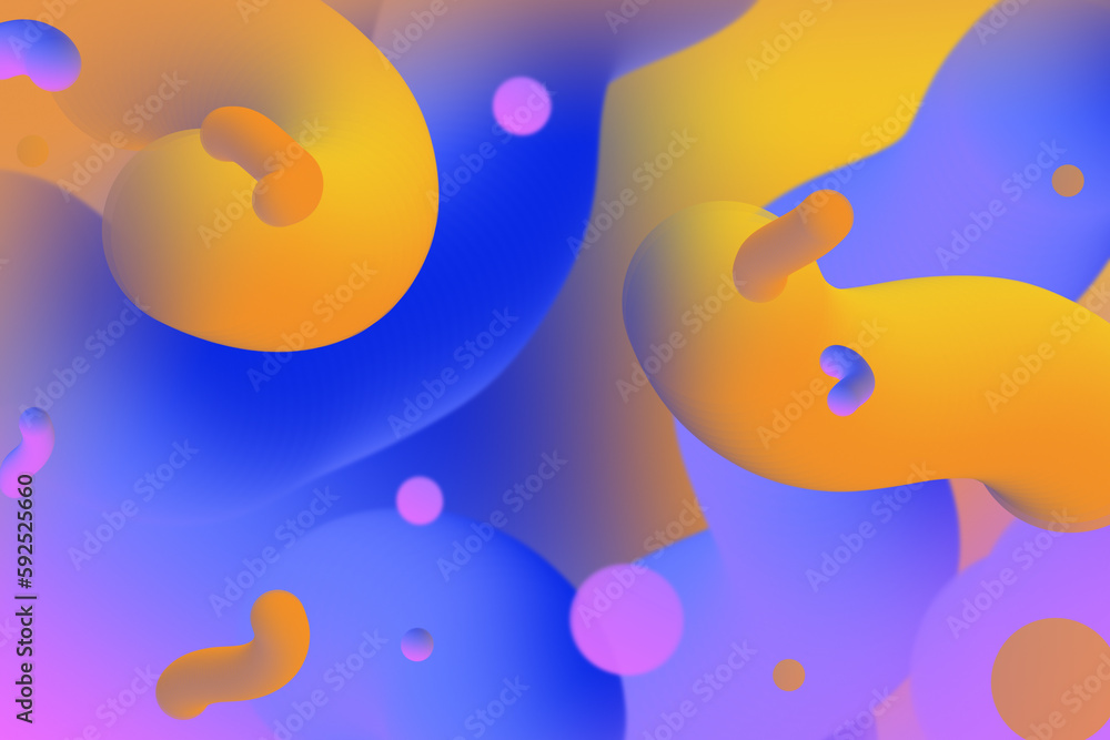 Abstract blue and yellow background with liquid shapes. 3d illustration. Colorful gradient.