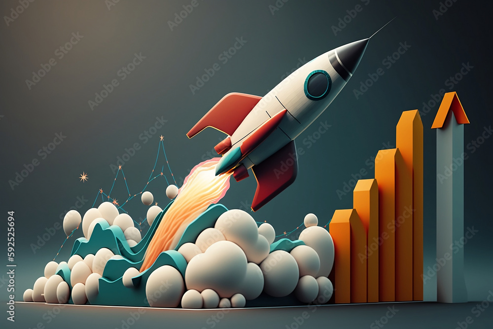 Growth concept with a chart and a rocket flying up. Generative ai Stock ...