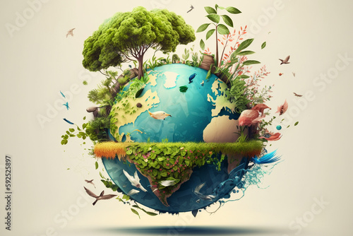 World environment and Earth Day concept with colorful globe and eco friendly enviroment. Generative ai.