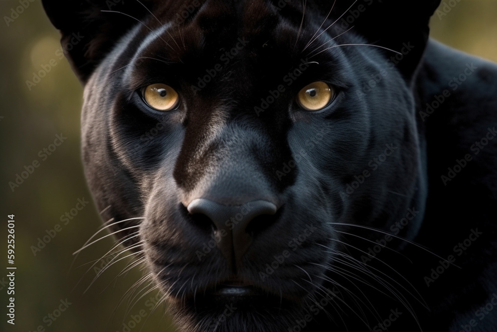 Close-up on a black panther eyes on black
