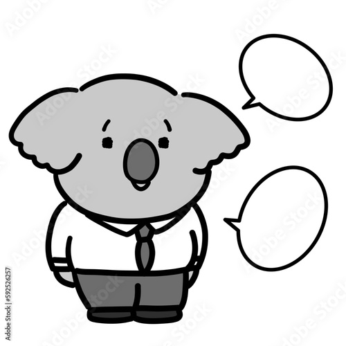 説明をするコアラの会社員