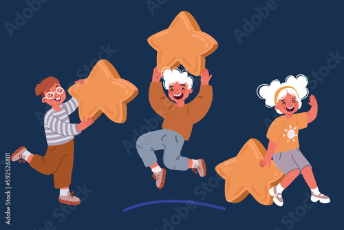 Cartoon vector illustration of Little kids with Star