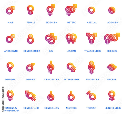 Gender and sexual orientation identity vector symbol sign icons