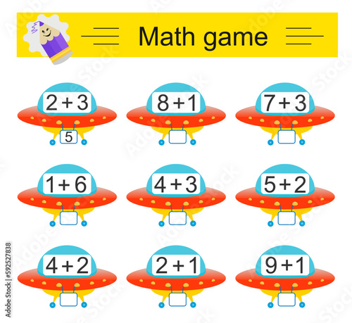Math activity for kids. Developing numeracy skills. Number range up to 10. Vector illustration