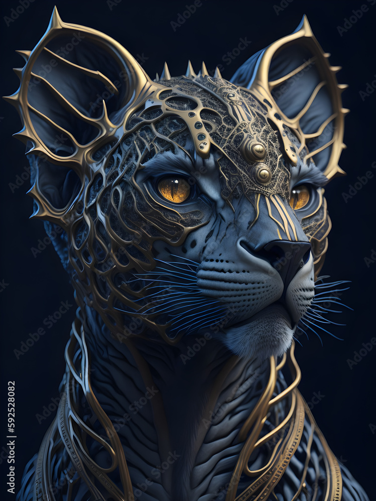 Leopard steampunk with titanium decorative, generative ai Leopard steampunk with titanium decorative, generative ai