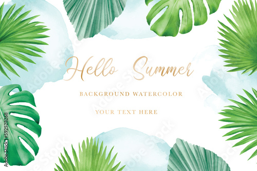 BEAUTIFUL LEAF SUMMER BACKGROUND WATERCOLOR