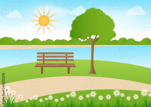 Green Park. Public Park. City Park Background. Vector Illustration.