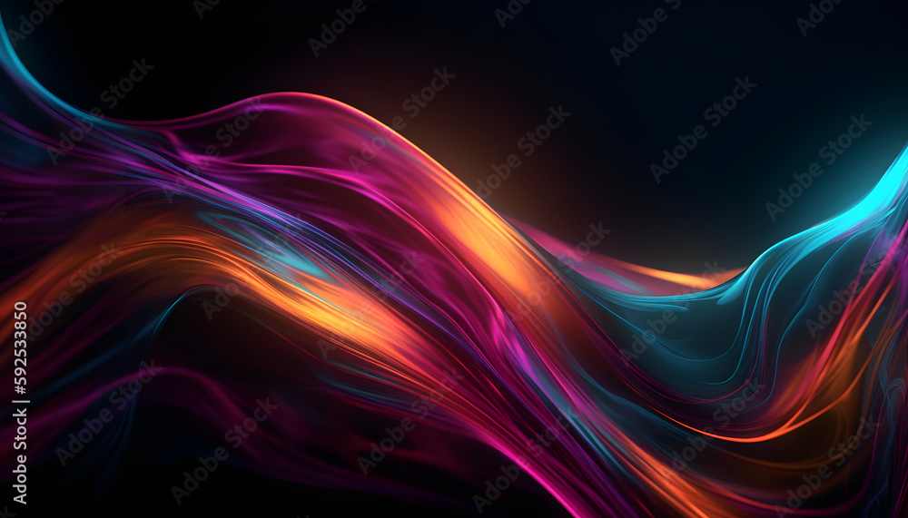 Abstract neon wave background, lines, and bokeh lights. Data transfer concept. Digital wallpaper, Generative AI Abstract neon wave background, lines, and bokeh lights. Data transfer concept. Digital wallpaper, Generative AI