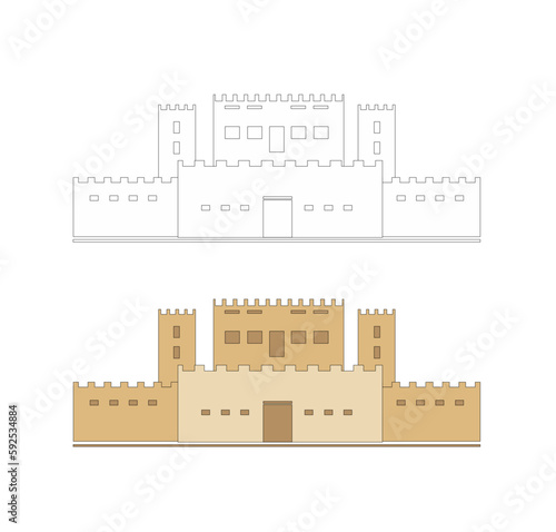DRAWING OF HISTORICAL BUILDINGS OF VENICE, ANCIENT ITALIAN ARCHITECTURE IN GOTHIC AND NEOCLASSIC STYLE