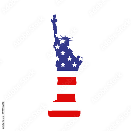 July 4 Independence Day in the USA. Statue of Liberty in traditional red, blue, white colors. White background. Vector illustrationion photo