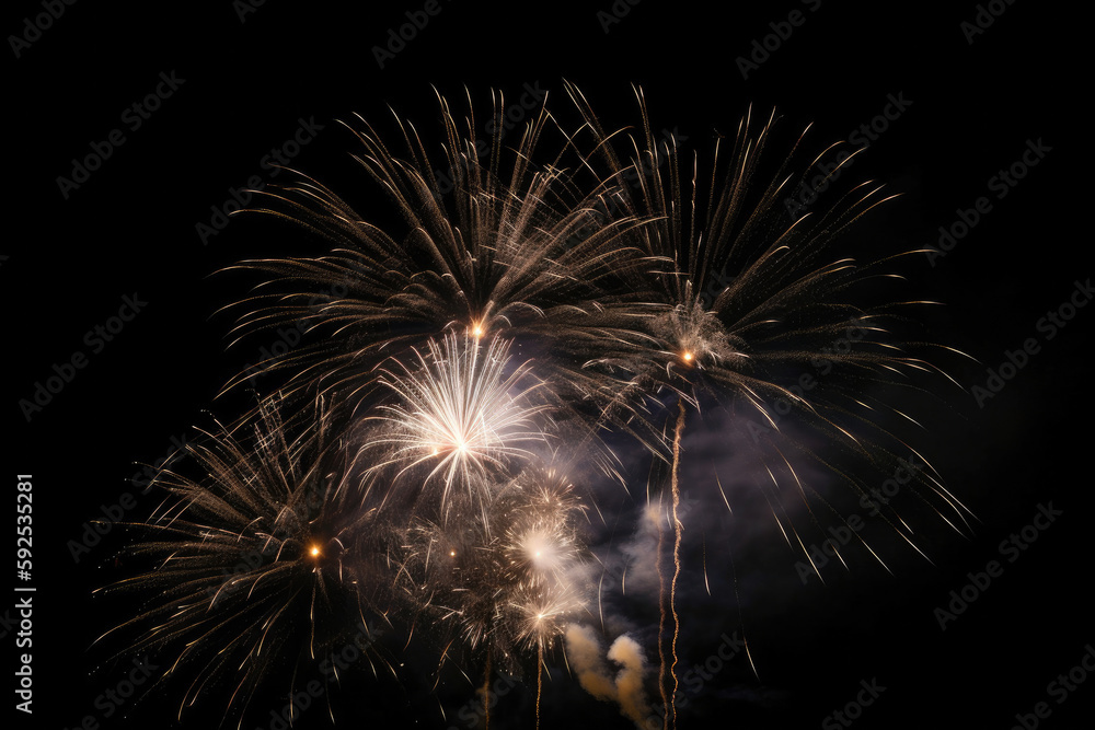 Obraz premium Fireworks in a black sky. Generate AI