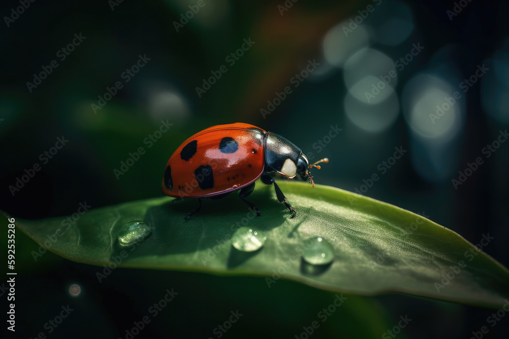 Ladybug on a leaf in the field. Generate AI Ladybug on a leaf in the field. Generate AI