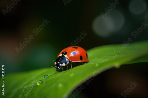 Ladybug on a leaf in the field. Generate AI © Miquel
