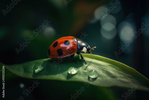 Ladybug on a leaf in the field. Generate AI
