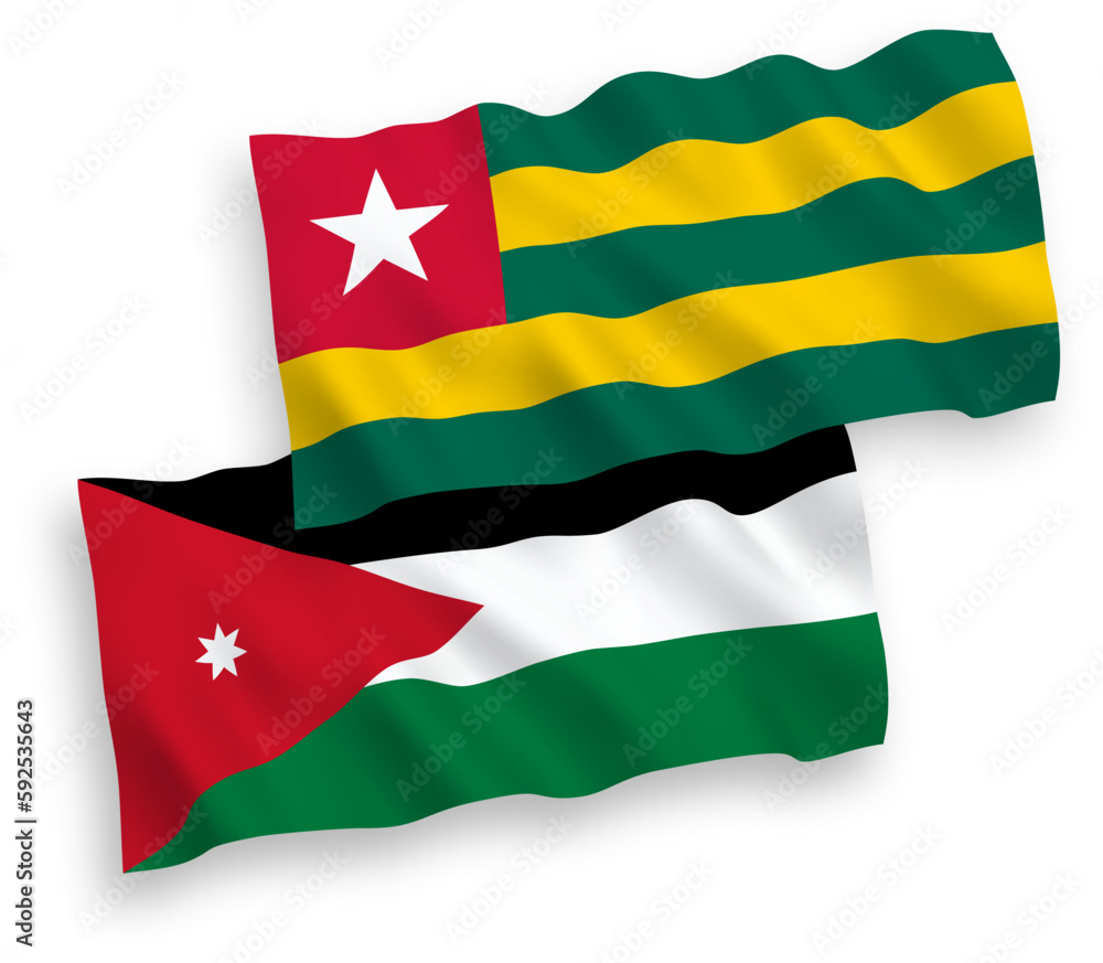 Flags of Togolese Republic and Hashemite Kingdom of Jordan on a white background Flags of Togolese Republic and Hashemite Kingdom of Jordan on a white background