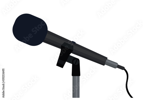 black microphone on a tripod stand on a white background vector graphic