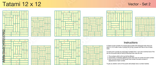 5 Tatami 12 x 12 Puzzles. A set of scalable puzzles for kids and adults, which are ready for web use or to be compiled into a standard or large print activity book.