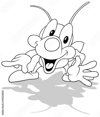 Drawing of a Cute Beetle Smiling and Pointing his Finger