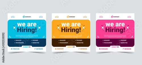3 set poster for we are hiring. Ads employees needed. Social media template job vacancy recruitment. Modern banner vector illustration . Editable Text