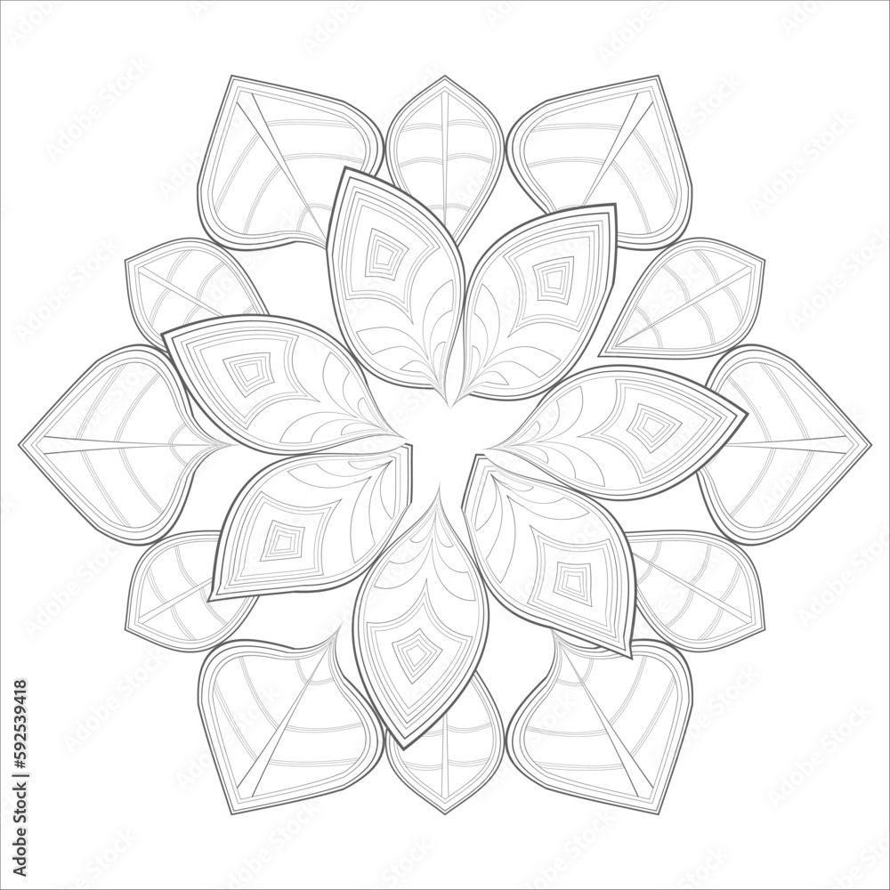 Fototapeta premium Mandala art for coloring book and art therapy. Doodle vector of flowers for coloring sheet for every age.