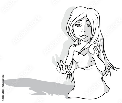 Drawing of a Fairy with Long Hair and a Pearl in her Hand