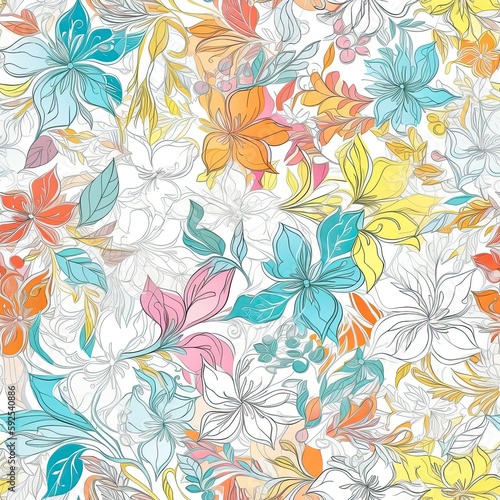 Graceful glossy floral design in a seamless pattern. AI generated.