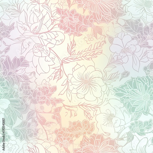 Graceful glossy floral design in a seamless pattern.