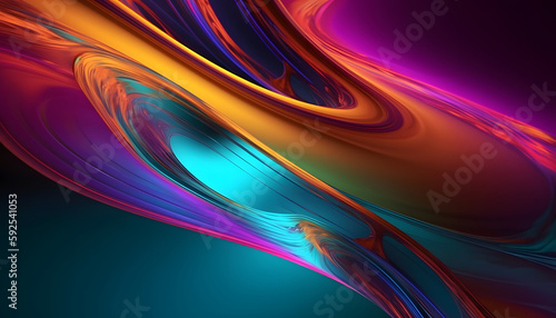 Abstract chaotic cyan, orange, and purple dynamic neon smooth lines background, Cyan, Orange, and Purple Dynamic Colors, Generative AI
