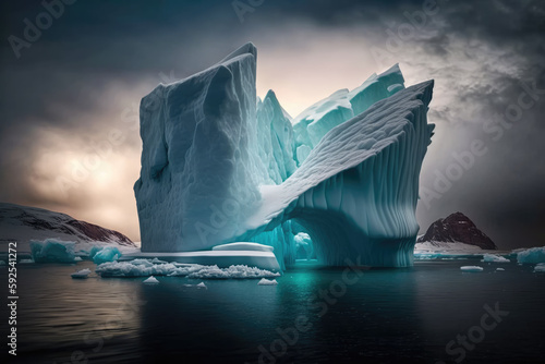 huge floating iceberg in the arctic. climate catastrophe, global warming concept. Generative AI © jr-art