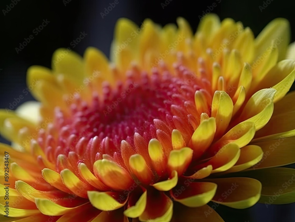 Colorful flower with many petals and yellow center. Colorful flower with many petals and yellow center.