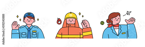 Labor Day. people who are working.A character in a uniform. Police, firefighters, flight attendants.
