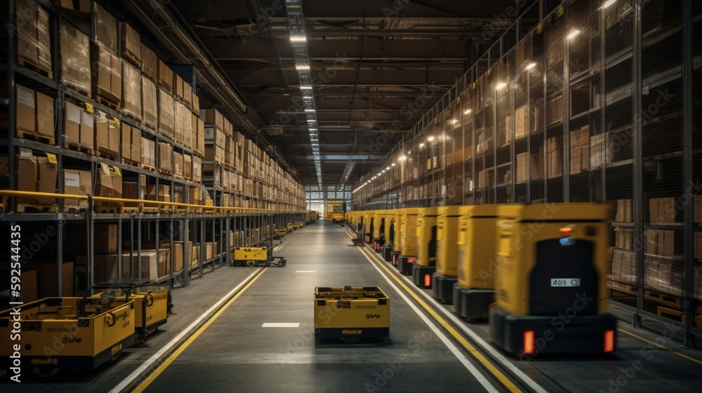 Revolutionary Smart Warehouse with AGVs (Automated Guided Vehicles) Enhancing Efficiency and Productivity in Logistics and Transportat7ion - High-Quality Stock Image for Future-Focused Businesses Revolutionary Smart Warehouse with AGVs (Automated Guided Vehicles) Enhancing Efficiency and Productivity in Logistics and Transportat7ion - High-Quality Stock Image for Future-Focused Businesses